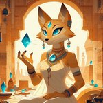 anthro blue_eyes breasts brown_body brown_fur clothed clothing crystal desert dress female fur jewelry looking_at_viewer solo tan_body tan_fur temple omgechounknown felid feline felis mammal