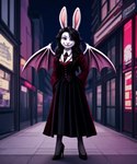 anthro black_hair bunnicula clothed clothing cub female fully_clothed hair lagomorph leporid mammal rabbit solo teenager urban_background vampire young