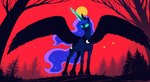 cutie_mark female feral forest friendship_is_magic glowing glowing_eyes glowing_horn hair horn moon nude plant red_sky sky solo spread_wings star starry_sky tree wings tamrad princess_luna_(mlp) equid equine horse mammal my_little_pony pony winged_unicorn absurd_res flat_colors hi_res