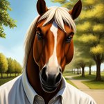 anthro black_nose brown_ears brown_eyes clothed clothing detailed_background equid equine forest hair horse looking_at_viewer male mammal nr_union outside plant portrait shirt short sky solo solo_focus topwear tree white_hair