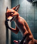 animal_genitalia anthro canid canine eyes_closed fox fur genitals hand_on_penis hi_res knot male mammal masturbation nick_wilde nude open_mouth orange_body penile penile_masturbation penis shower solo standing tamrad tile tile_wall wall_(structure) water wet wet_body wet_fur zootopia