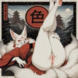 anthro anus asian_clothing bottomless clitoral_hood clitoris clothed clothing east_asian_clothing female fur genitals japanese_architecture japanese_clothing japanese_house kanji kimono light_body light_fur mountains presenting presenting_anus presenting_pussy pupils pussy raised_leg red_clothing red_robe robe slit_pupils snow solo text white_body white_fur winter winter_background yellow_eyes vilkas00 canid canine fox mammal absurd_res hi_res
