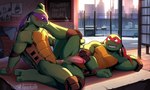 2_fingers 2_toes anal anal_penetration animal_genitalia anthro blush bodily_fluids brother brothers duo elbow_pads erection feet fingers genital_slit genitals green_body humanoid_genitalia humanoid_penis incest_(lore) knee_pads kneeling lying male male/male mask on_back penetration penis sex shell sibling slit sweat sweaty_legs sweaty_thighs text toes yellow_body sergalbutt teenage_mutant_ninja_turtles donatello_(tmnt) raphael_(tmnt) reptile scalie turtle signature url