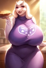 anthro arm_support big_breasts breasts clothed clothing counter curvy_figure dessert dress female food holding_object holding_plate horn huge_breasts inside light looking_at_viewer pie plate purple_clothing smile solo sunlight tight_clothing undertale voluptuous jfurryart605 toriel bovid caprine goat mammal animated hi_res portrait three-quarter_portrait webm