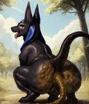 anatomically_correct anatomically_correct_anus anatomically_correct_genitalia anatomically_correct_pussy animal_focus anubis anus crouching deity fart fart_fetish feces female feral fur gaping gaping_anus genitals hi_res looking_at_viewer pussy rear_view scat solo spread_legs spreading