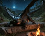 bodily_fluids campfire dripping feral fire forest forest_background genital_fluids light male moonlight mythology nature nature_background night outside plant precum precum_drip precum_string rock saliva saliva_drip saliva_on_tongue saliva_string solo star tree effbeezee toothless dragon mythological_creature mythological_scalie scalie absurd_res hi_res