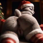 anthro anus big_butt butt christmas_themed clothing female fur genitals grey_body grey_fur hi_res holiday_themed hornybunny indigo_furry_mix_v95_realistic judy_hopps lagomorph legwear leporid mammal pussy rabbit solo stockings zootopia