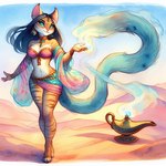 anthro clothed clothing colorful director_sunshine felid feline female fully_clothed fur genie hair looking_at_viewer mammal paws solo standing