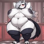 anthro belly big_belly big_breasts black_nipples black_pussy breasts female genitals nipples obese obese_anthro obese_female overweight overweight_anthro overweight_female pussy solo wolfey_69 loona_(helluva_boss) canid canid_demon canine canis demon hellhound mammal wolf