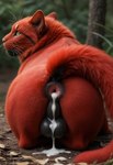 after_sex anus balls black_balls bodily_fluids cum cum_from_ass cum_in_ass cum_inside cum_on_balls feral fur genital_fluids genitals inner_ear_fluff male multicolored_body multicolored_fur outside pink_anus pink_nose plant red_body red_fur red_inner_ear_fluff solo tree tuft whiskers cow_of_fire felid feline mammal tail hi_res