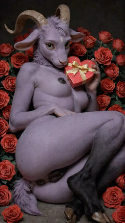 animated_webp anthro female flower fur gift_box hooves lounging plant purple_body purple_fur rose_(flower) solo tail tail_motion tailwag ai_yiff bovid caprine goat mammal animated hi_res