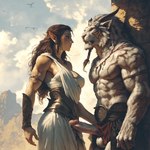 anthro balls clothing duo erection female genitals imminent_sex male male/female penis hyperion charr elf felid humanoid mammal hi_res