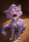 blush bodily_fluids cum cum_in_mouth cum_inside cum_on_body cum_on_ground cum_on_tongue eyelashes eyes_closed female feral fur genital_fluids pink_nose purple_body purple_fur solo tongue tongue_out strawberry_fennec yzma domestic_cat felid feline felis mammal hi_res