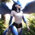 anthro drarexthedragon female fur hair hi_res kira looking_at_viewer sergal solo winged_sergal