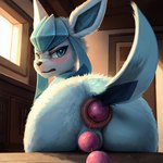 anal_beads anus eeveelution female feral gaping gaping_anus generation_4_pokemon genitals glaceon looking_at_viewer looking_back mammal pokemon_(species) pussy rear_view sex_toy solo spread_legs spreading