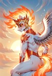 anthro armor black_sclera blush fire flaming_hair flaming_mane flaming_tail headgear helmet looking_at_viewer looking_back male male/male muscular muscular_anthro prompt pseudo_hair pseudo_mane royalty rule63 sky solo spread_wings stable_diffusion suggestive_look white_body white_skin wings alcholoicidiot my_little_pony daybreaker_(mlp) hi_res