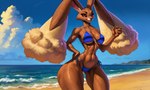 anthro athletic athletic_female beach big_breasts bikini breasts clothing female generation_4_pokemon huge_breasts lagomorph leporid lopunny mammal pokemon_(species) seaside seductive swimwear thick_thighs