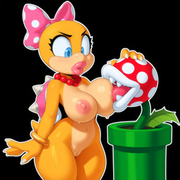 anthro areola breast_lick breast_play breast_suck breasts duo female genitals licking lipstick makeup nipples nude open_mouth plant pussy sex sucking tongue tongue_out anonymous_director nintendo super_mario_bros koopaling wendy_o._koopa elemental_creature flora_fauna koopa piranha_plant scalie