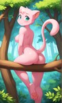 anthro branch breasts butt female fur genitals hair medium_breasts nipples nude pink_body pink_hair pink_nipples pink_pussy plant pussy rear_view smile solo tree gobabsnow pokemon generation_1_pokemon legendary_pokemon mew pokemon_(species) invalid_tag tail absurd_res hi_res