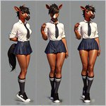 anthro bottomwear clothing female footwear knee_highs knee_socks legwear miniskirt school_uniform shoes skirt socks solo standing uniform danithoooxd equid equine horse mammal