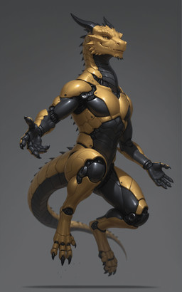 5_fingers anthro black_body claws fingers flying horn levitation machine male mythology pupils robot_joints robotic robotic_arms robotic_body robotic_legs slit_pupils solo tail yellow_body warizard mascot_2025 dragon mythological_creature mythological_scalie robot scalie wingless_dragon absurd_res hi_res