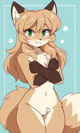 anthro brown_body brown_ears brown_fur female fur green_eyes looking_at_viewer orange_body orange_fur simple_background solo yellow_body yellow_fur henriqueplytz averi_(fiddleafox) canid canine fox mammal absurd_res hi_res