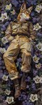 andromorph anthro asleep boots clothing coveralls floral_background flower_field footwear intersex solo bahufaru thomas_doyle_(bahufaru) canid canine canis coyote mammal hi_res