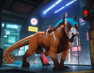 animal_genitalia animal_penis balls black_sclera blue_markings bodily_fluids brown_body detailed_background equine_penis feral flared_penis genital_fluids genitals hybrid_genitalia hybrid_penis knot knotted_equine_penis leaking_precum looking_at_viewer male markings penis precum solo standing white_markings yellow_eyes latiodile felkin hi_res stable_diffusion