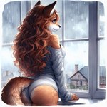 anthro butt canid canine clothed clothing dall-e_3 director_sunshine female fox fully_clothed fur hair looking_away mammal panties smile solo underwear