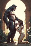 anthro bodily_fluids cum duo fellatio female genital_fluids male male/female oral penile sex side_view hyperion ape gorilla haplorhine human mammal primate hi_res