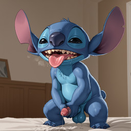 anthro bed blue_body blue_fur bodily_fluids erection fur furniture genital_fluids genitals humanoid_genitalia humanoid_penis male masturbation notched_ear nude on_bed open_mouth penis precum saliva short_tail solo teeth tongue tongue_out thetrueliamay disney lilo_and_stitch stitch_(lilo_and_stitch) alien experiment_(lilo_and_stitch) hi_res