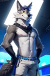 abs animal_focus anthro fortnite furry_body male pecs pose solo mattjack799 wendell_(fortnite) canid canine canis humanoid mammal wolf