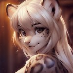 anthro felid female hair looking_at_viewer magacitl mammal pantherine smile smiling_at_viewer snow_leopard solo solo_focus white_hair