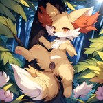 absurd_res anatomically_correct anatomically_correct_genitalia anatomically_correct_pussy canid canine eevee_k female fennekin feral flower fluffy fluffy_fur fluffy_tail fox generation_6_pokemon genitals hi_res huge_filesize leaf light light_beam looking_at_viewer mammal neck_tuft pawpads plant pokemon_(species) pussy solo sunbeam sunlight tree tuft