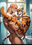 anal anal_penetration anthro anthro_penetrated bathroom duo feet foot_focus fur human_on_anthro human_penetrating human_penetrating_anthro interspecies looking_away male male/male mascot muscular muscular_human orange_body orange_fur penetration raised_leg sex smile stripes anonymous_director mr._clean tony_the_tiger felid feline human mammal pantherine tiger tail attempted_signature