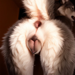 anthro anus biped bodily_fluids butt dripping female female/female fluffy fur genital_fluids genitals hair nude photorealism presenting presenting_hindquarters pussy pussy_juice pussy_juice_drip solo solo_focus tail tuft white_body balloon_(director) canid canine canis mammal wolf 1:1