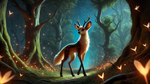 ambiguous_gender antlers big_ears dall-e_3 feral forest fur hooves horn nature night plant solo spots spotted_body spotted_fur tree floofymoff canid canine cervid fox hybrid mammal 16:9 4k absurd_res hi_res wallpaper widescreen