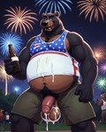 4th_of_july 5_fingers after_orgasm alcohol anthro balls beer belly beverage big_balls black_body black_fur bodily_fluids body_hair bottle bottomwear chest_hair chest_tuft claws clothed clothing countershading crowd cum cum_on_balls cum_on_body fingers fireworks fur genital_fluids genitals group half-erect happy_trail holding_bottle holding_object humanoid_genitalia humanoid_penis leaking_cum licking licking_lips low-angle_view male midriff musclegut muscular muscular_male navel night open_shorts outside overweight overweight_male partially_clothed penis pubes public public_exposure public_park shirt shorts smile smirk solo_focus tank_top teeth tongue tongue_out topwear tuft united_states_of_america vein veiny_penis fox1400 black_bear mammal ursid ursine absurd_res hi_res portrait three-quarter_portrait watermark