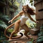 4_toes 5_fingers ai_tagging_(redrocket) anthro barefoot biped breasts brown_hair claws cleavage clothed clothing day detailed_background digitigrade feet female fingers forest fur green_eyes hair jungle leotard long_hair looking_at_viewer moss one-piece_swimsuit outside pawpads paws plant ponyrealism_(model) pose red_hair ruins smile solo spread_arms standing swimwear tail tan_body tan_fur toes tree whiskers white_body white_clothing white_fur director_crashbandit cougar felid feline mammal pantherine digital_media_(artwork)