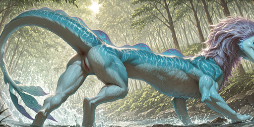2_horns butt female feral genitals horn looking_at_viewer mane muscular muscular_feral mythology plant presenting presenting_hindquarters pussy river solo stones tail toned-muscles tree water bilgerat_(director) sisu_(ratld) aquatic_dragon dragon eastern_dragon marine mythological_creature mythological_scalie scalie hi_res