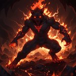 action_pose anthro burning claws demonic demonic_markings fire glowing glowing_eyes glowing_markings glowing_veins hell looking_at_viewer male markings nude_male pose solo veiny_arms kalethorebiter canid canid_demon demon hellhound mammal colored digital_media_(artwork) full-length_portrait hi_res portrait