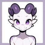 2024 anthro border horn male outline purple_eyes scales simple_background smile solo upper_body white_background white_body white_scales direfelis_(director) kobold scalie 1:1 watermark