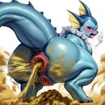 anatomically_correct anatomically_correct_anus anatomically_correct_genitalia anatomically_correct_pussy anthro anus bodily_fluids crouching eeveelution fart fart_fetish feces female fur gaping gaping_anus gaping_pussy generation_1_pokemon genitals looking_at_viewer pokemon_(species) pussy rear_view saliva scat solo spread_legs spreading steaming_saliva vaporeon