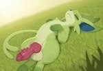 animal_genitalia balls feral fur genitals green_body green_fur male penis solo tuft twinkaton nintendo pokemon eeveelution espeon generation_2_pokemon pokemon_(species) shiny_pokemon