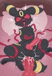 anal anal_penetration animal_genitalia animal_penis anthro balls black_body black_fur bodily_fluids fur genital_fluids genitals looking_at_viewer male male/male penetration penis sex smile solo twinkaton nintendo pokemon eeveelution generation_2_pokemon mammal pokemon_(species) umbreon hi_res