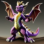 anthro belly dragon hi_res male purple_body scalie solo spyro spyro_the_dragon standing wings yellow_belly