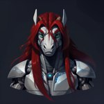 anthro cybernetics cyborg equid equine green_eyes hair hi_res horse icefoxai machine male mammal red_hair solo