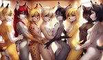 anthro breasts brown_body brown_fur butt felid feline female fur grey_body grey_fur group hair lynx magacitl mammal nipples red_hair smile smiling_at_viewer spots spotted_body spotted_fur tan_body tan_fur white_body white_fur yellow_body yellow_fur