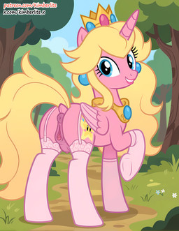 animal_genitalia animal_pussy anus blonde_hair blue_eyes butt clothing crown cutie_mark eyelashes female feral fur garter_belt garter_straps genitals gloves hair handwear horn legwear lipstick long_hair makeup mane outside pink_body pink_fur plant presenting presenting_anus presenting_hindquarters presenting_pussy pussy rear_view smile smiling_at_viewer solo stockings tail thigh_highs tree wings kimberlite mario_bros my_little_pony nintendo super_mario_bros princess_peach equid equine mammal winged_unicorn absurd_res hi_res