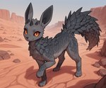 black_sclera desert feral looking_at_viewer orange_eyes outside rock scales solo spikes nonimousmate eeveelution fakemon hybrid pokemon_(species) slateon hi_res